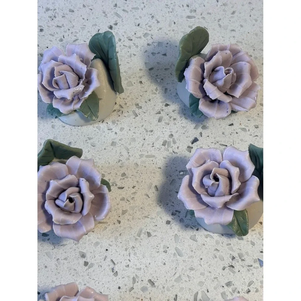 Set of 20 Vitge.Porcelain Flower Wedding Table Card Holders Lavender Cream Roses